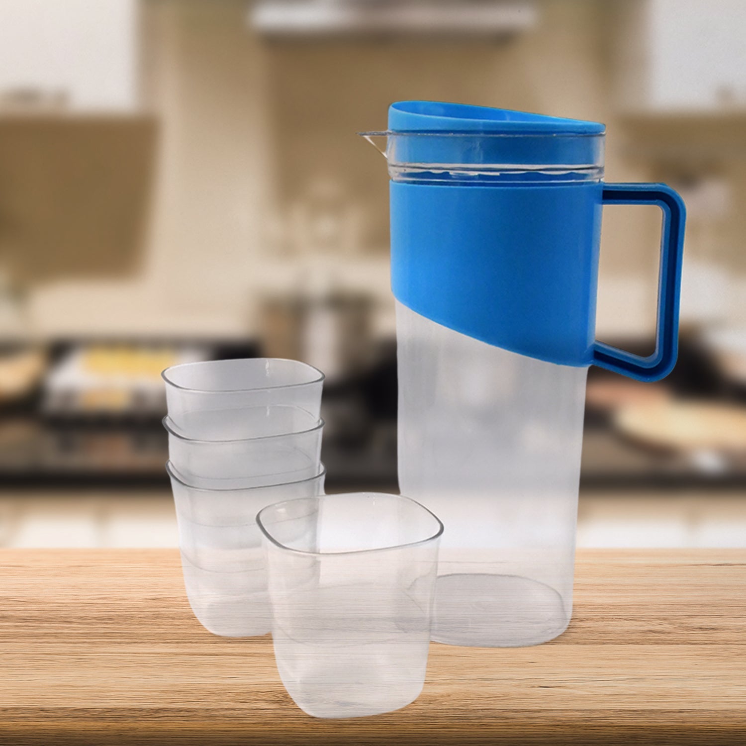 Transparent Stylish Premium Jug with Elegant Handle (2000 ML Jug Approx & 4 Pcs Plastic Glass) Transparent Stylish Premium Jug with Elegant Handle (2000 ML Jug Approx & 4 Pcs Plastic Glass)